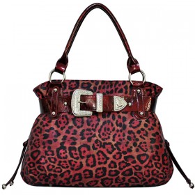 Organizer/ Satchel Bags - Leopard Print Satchel w/ Buckle - Ruby - BG-RBD970RB